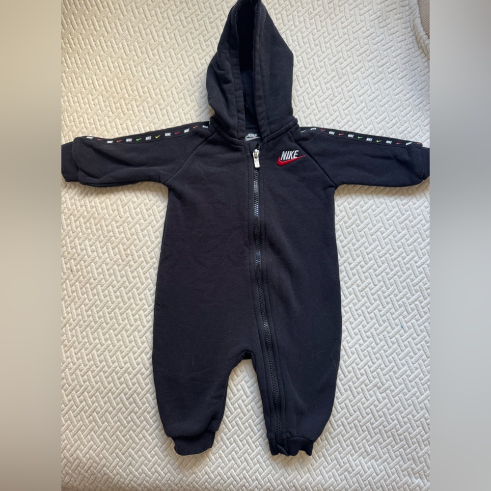 Nike Black Infant Hooded Zip Romper with Logo